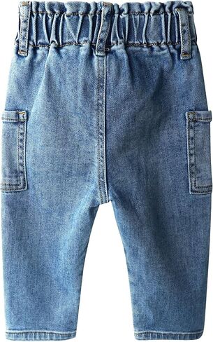 KIDSCOOL SPACE Baby Girls Jeans,Toddler Boy Elastic Waist with D-Ring Square-Shaped Pockets Straight Leg Denim Pants in Saudi Arabia