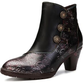 Superladystar's Handmade Floral Stitching Women's Ankle Boots, Cowhide Leather, Hand-embossed, Retro Style in Saudi Arabia