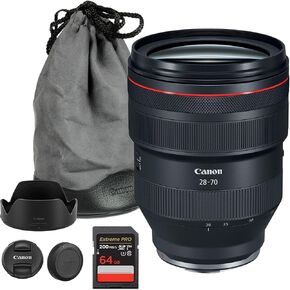 عدسة Canon RF 28-70mm f/2 L USM-تكبير قياسي فائق السرعة مع فتحة f/2 للصورة والزفاف والتصوير الفوتوغرافي المنخفض (2965C002) + بطاقة ذاكرة 64 جيجابايت in Kuwait