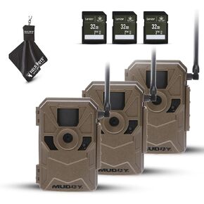 MUDDY Merge 3-Pack Cellular Trail Cameras – 26MP, LTE Dual SIM, Color Night Vision, App Control – Includes 3 Cameras for Ultimate Coverage, SD Cards, and Cleaning Cloth (3PK) in Kuwait