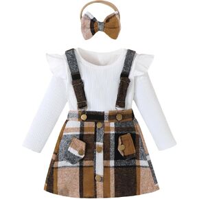 Baby Girl Clothes Sets: 3 Piece Skirt Sets Ribbed Top Plaid Skirts with Headband Fall Outfits for Toddler 0-48 Months in Saudi Arabia