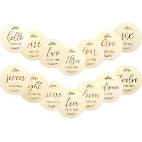 Grevosea 7 Pcs Baby Milestone Cards, Double Sided Wooden Baby Months Signs Welcome Home or Hello World Sign Cards Baby Shower Gifts for New Parents 0-12 Months Newborn Growth Recording in Saudi Arabia