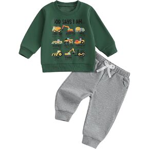 Fernvia Toddler Boy Fall Winter Clothes God Says I Am Long Sleeve Pullover Sweatshirts + Solid Joggers Pants Outfits Set in Kuwait