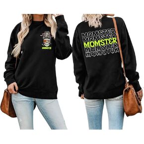 LOTUCY Momster Sweatshirt Women Funny Mom Pullover Halloween Skull Graphic Long Sleeve Shirts Tops in Saudi Arabia