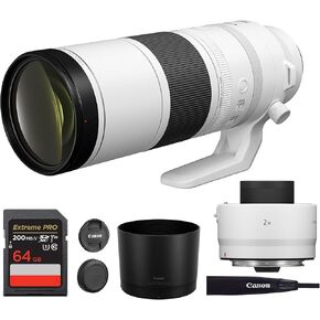 Canon RF 200-800mm f/6.3-9 هي عدسة USM-تكبير الكامل في الإطار الفائق مع تثبيت الصورة للحياة البرية والرياضة والطيور (6263C002) + Canon Extender RF 2x + 64GB بطاقة ذاكرة in Kuwait