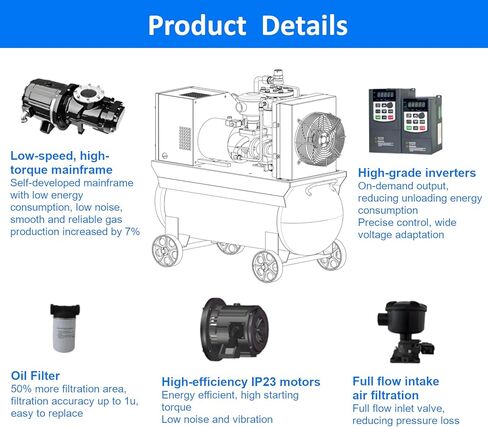10hp/7.5kw متغير السرعة تردد ضاغط المسمار المسمار مع دبابة وعجلات 30 جالون ، 230 فولت/60 هرتز/مرحلة واحدة/38cfm@116psi اثنين في ضاغط الهواء المنقول واحد in Kuwait