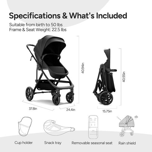 Mompush Wiz Pro 4-in-1 Baby Stroller with Newborn Mode, Full-Size All-Terrain Premium Stroller from Newborn to Toddler, Snack Tray Included for Easy Feeding & Outing, Lay-Flat in Seconds in Saudi Arabia