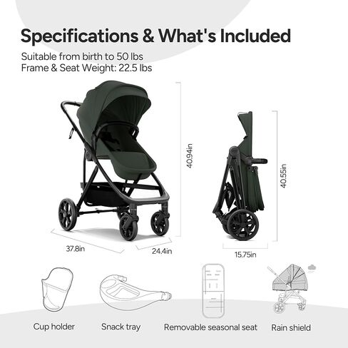 Mompush Wiz Pro Baby Stroller with Bassinet Mode, Snack Tray Included | Reversible Seat Newborn to 50 lbs Large Canopy All-Terrain Wheels Large Storage Basket One-Hand Compact Fold in Saudi Arabia