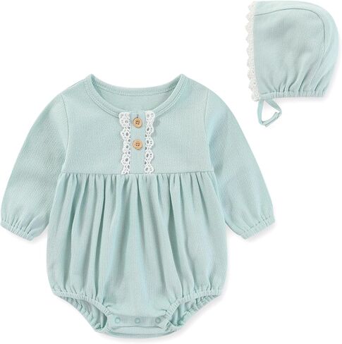 MAMIMAKA Newborn Baby Girl Clothes Cotton Bubble Rompers Infant Outfit Floral Long Sleeve Bodysuit, 3 Pack in Saudi Arabia