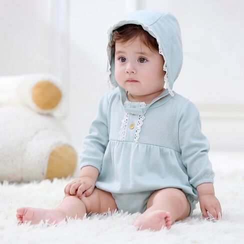 MAMIMAKA Newborn Baby Girl Clothes Cotton Bubble Rompers Infant Outfit Floral Long Sleeve Bodysuit, 3 Pack in Saudi Arabia