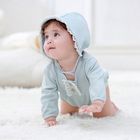 MAMIMAKA Newborn Baby Girl Clothes Cotton Bubble Rompers Infant Outfit Floral Long Sleeve Bodysuit, 3 Pack in Saudi Arabia