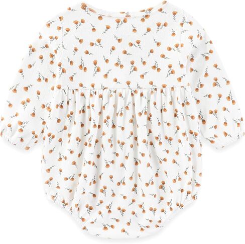 Newborn Baby Girl Clothes Cotton Bubble Rompers Infant Outfit Floral Long Sleeve Bodysuit, 3 Pack in Kuwait