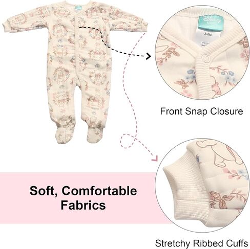 Magic Threadz Disney Clothes Baby Girls Quilted Footie Coveralls Winnie the Pooh, Bambi and Marie Printed Onesie (0/3M-6/9M) in Saudi Arabia