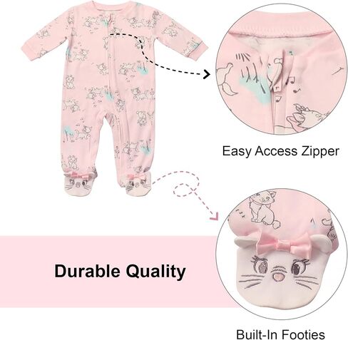 Magic Threadz Disney Clothes Baby Girls Quilted Footie Coveralls Winnie the Pooh, Bambi and Marie Printed Onesie (0/3M-6/9M) in Saudi Arabia