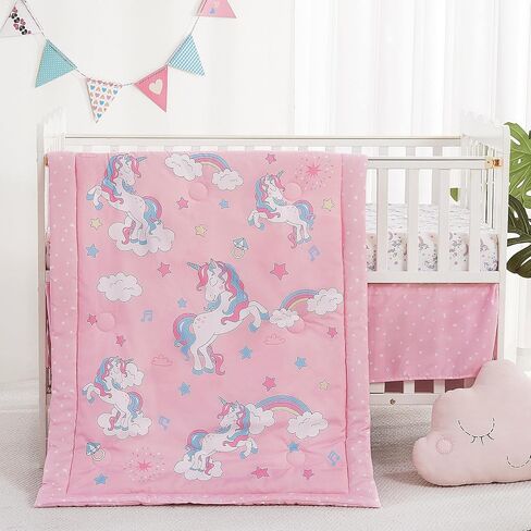 Viviland 3 Pieces Baby Bedding Set for Boy Girls, Baby Bedding Set for Newborn, Infant & Toddler - Unicorn in Kuwait