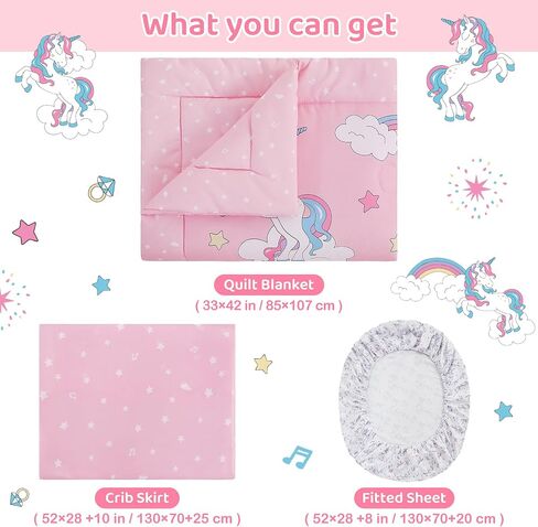 Viviland 3 Pieces Baby Bedding Set for Boy Girls, Baby Bedding Set for Newborn, Infant & Toddler - Unicorn in Kuwait