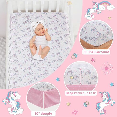 Viviland 3 Pieces Baby Bedding Set for Boy Girls, Baby Bedding Set for Newborn, Infant & Toddler - Unicorn in Kuwait