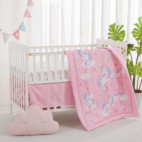 Viviland 3 Pieces Baby Bedding Set for Boy Girls, Baby Bedding Set for Newborn, Infant & Toddler - Unicorn in Kuwait
