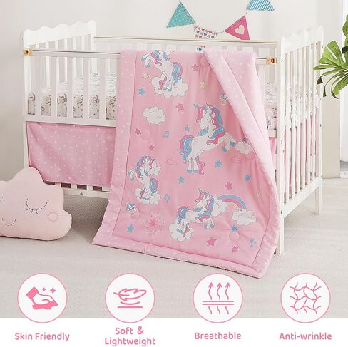 Viviland 3 Pieces Baby Bedding Set for Boy Girls, Baby Bedding Set for Newborn, Infant & Toddler - Unicorn in Kuwait