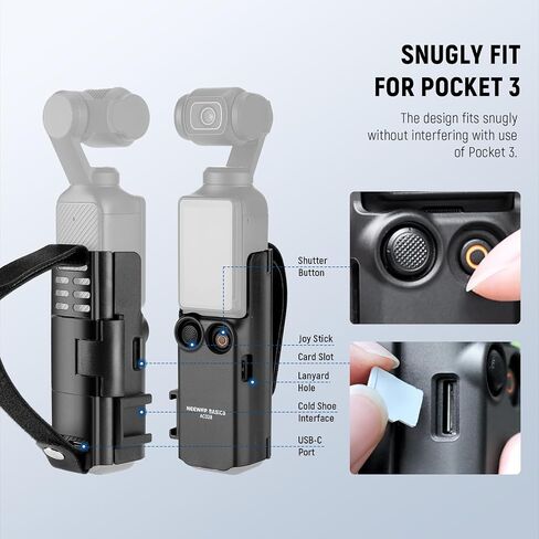 Neewer Basics حالة وقائية مع حزام يدوي ، متوافق مع DJI Osmo Pocket 3 ، Pocket 3 Creator Combo Accessories ، مقبض الامتداد ، إطار تمديد السكن ، الحذاء البارد ، منفذ C -CAT ، SD SLOT in Kuwait