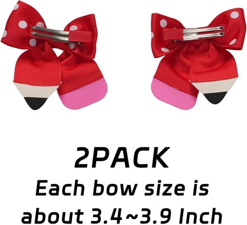 Pink Polka Dot Hair Bow for School Girls - Pency Pency على شكل قلم رصاص مقطع شريط الشريط - ملحق الشعر صور للطلاب والمعلمين - قفل معدني آمن - 3.9 بوصة in Saudi Arabia