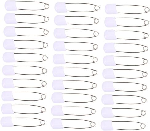 Nuobesty 50pcs دبابيس أمان حديثي الولادة بيضاء كبيرة لربط الحفاضات دبابيس متينة للملابس لحافز الألحفة والسترات الصوفية الآمنة والمقاومة in Saudi Arabia