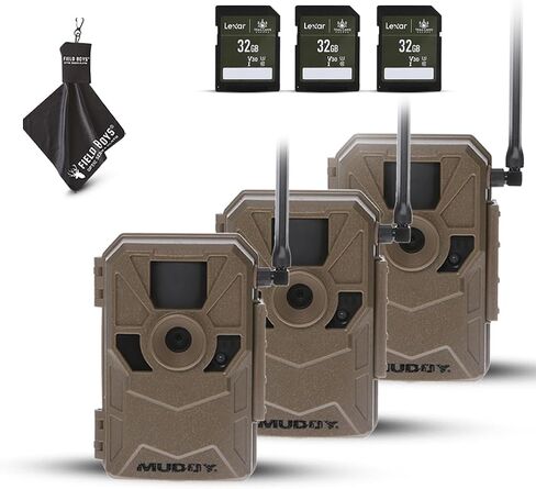 MUDDY Merge 3-Pack Cellular Trail Cameras – 26MP, LTE Dual SIM, Color Night Vision, App Control – Includes 3 Cameras for Ultimate Coverage, SD Cards, and Cleaning Cloth (3PK) in Kuwait