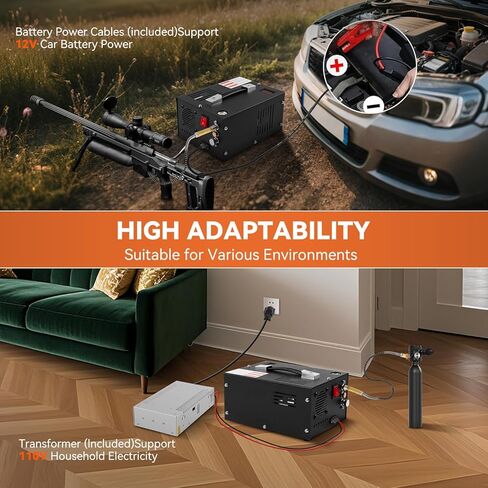 ضاغط الهواء 350W PCP ، 4500psi/30mpa ، 12 فولت DC و 110 فولت AC ، صمام أمان القرص الخالي من الزيت/الماء ، مروحة التبريد المدمجة للبندقية الهوائية ، كرة الطلاء ، خزان SCUBA in Kuwait