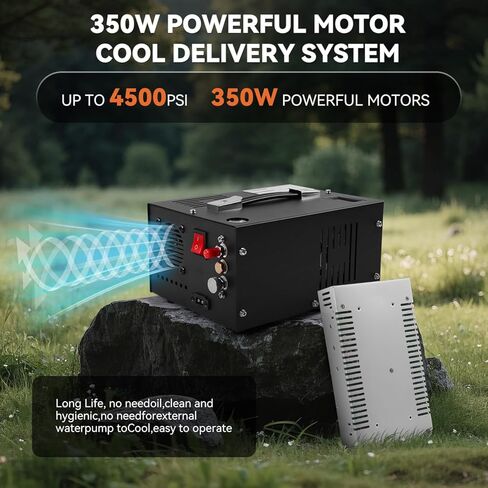 ضاغط الهواء 350W PCP ، 4500psi/30mpa ، 12 فولت DC و 110 فولت AC ، صمام أمان القرص الخالي من الزيت/الماء ، مروحة التبريد المدمجة للبندقية الهوائية ، كرة الطلاء ، خزان SCUBA in Kuwait