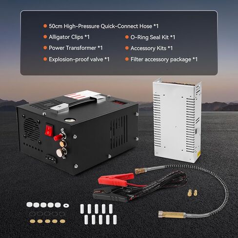 ضاغط الهواء 350W PCP ، 4500psi/30mpa ، 12 فولت DC و 110 فولت AC ، صمام أمان القرص الخالي من الزيت/الماء ، مروحة التبريد المدمجة للبندقية الهوائية ، كرة الطلاء ، خزان SCUBA in Kuwait