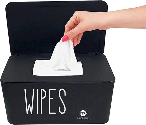 Moorfowl Baby Wipe Dispenser for Bathroom, Upgarde Design(8.2L x 4.9W x 3.9H inches), Minimalist Wipes Holder Container Flushable (Black-New) in Saudi Arabia