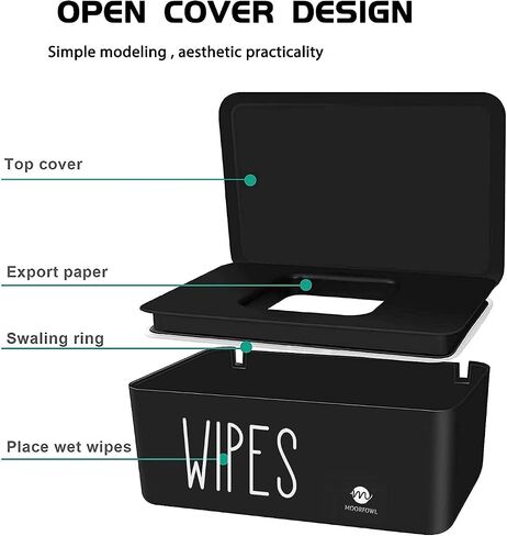 Moorfowl Baby Wipe Dispenser for Bathroom, Upgarde Design(8.2L x 4.9W x 3.9H inches), Minimalist Wipes Holder Container Flushable (Black-New) in Saudi Arabia