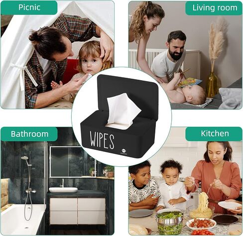 Moorfowl Baby Wipe Dispenser for Bathroom, Upgarde Design(8.2L x 4.9W x 3.9H inches), Minimalist Wipes Holder Container Flushable (Black-New) in Saudi Arabia