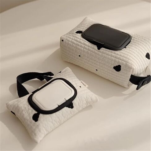 Embroidered Bear Stroller Wet Wipe Pouches Portable Baby Wipe Holder Embroidery Baby Wipes Storage Bag for Travel in Kuwait
