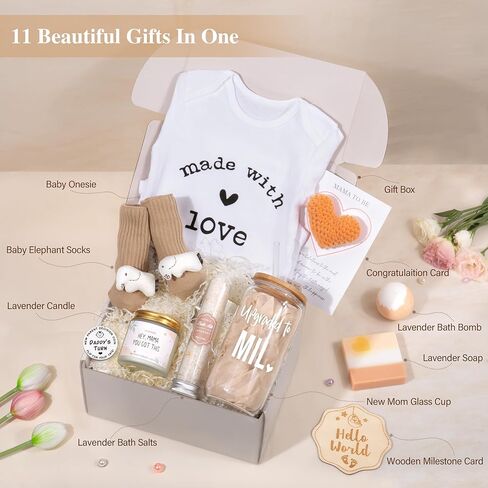 New Mom Gifts for Women, Pregnancy Gifts for New Parents Expecting Mom, New Mom Care Package After Baby, Gender Reveal Gifts, Baby Shower Gifts for Mom to Be, Pregnancy Basket for First Time Moms in Saudi Arabia