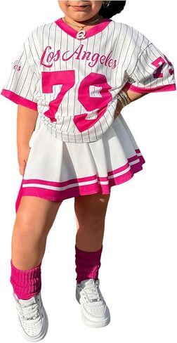 Soly Hux Toddler Girl's Summer Girls Jersey T Shirt مع التنانير الرياضية اللطيفة اللطيفة 2 قطعة in Kuwait