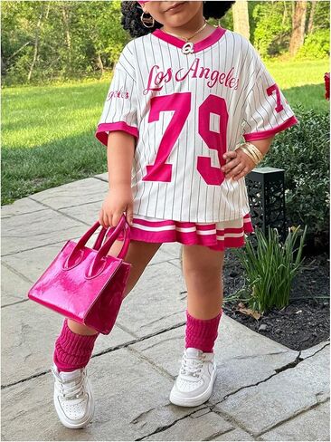 Soly Hux Toddler Girl's Summer Girls Jersey T Shirt مع التنانير الرياضية اللطيفة اللطيفة 2 قطعة in Kuwait