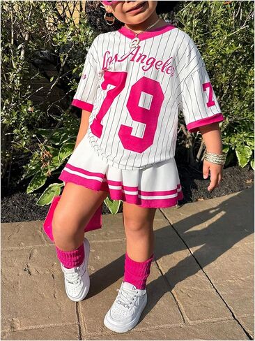 Soly Hux Toddler Girl's Summer Girls Jersey T Shirt مع التنانير الرياضية اللطيفة اللطيفة 2 قطعة in Kuwait