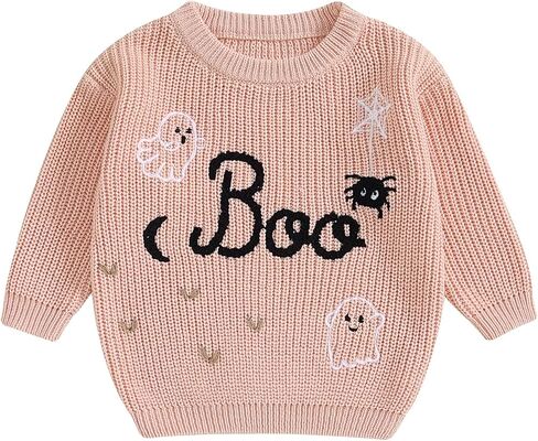 Toddler Baby Girl Halloween Outfit Pumpkin Bow Embroidery Knit Sweater Pullover Sweatshirt Fall Winter Clothes in Saudi Arabia