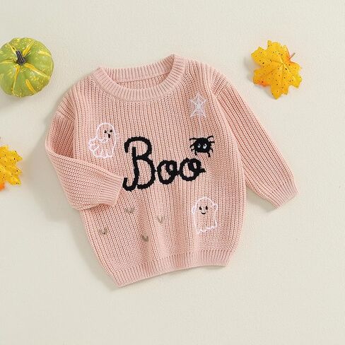 Toddler Baby Girl Halloween Outfit Pumpkin Bow Embroidery Knit Sweater Pullover Sweatshirt Fall Winter Clothes in Saudi Arabia