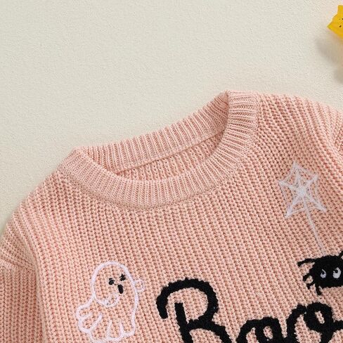 Toddler Baby Girl Halloween Outfit Pumpkin Bow Embroidery Knit Sweater Pullover Sweatshirt Fall Winter Clothes in Saudi Arabia