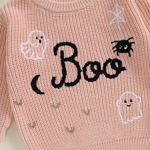 Toddler Baby Girl Halloween Outfit Pumpkin Bow Embroidery Knit Sweater Pullover Sweatshirt Fall Winter Clothes in Saudi Arabia