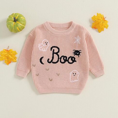 Toddler Baby Girl Halloween Outfit Pumpkin Bow Embroidery Knit Sweater Pullover Sweatshirt Fall Winter Clothes in Saudi Arabia