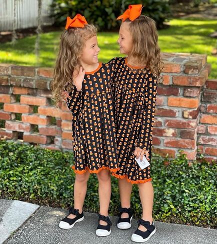 Halloween Long Sleeve Swing Dress for Girls, Long Sleeves Super Soft Baby and Kid Clothes, Festive Dress for Fall in Saudi Arabia