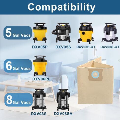 9 حزمة DXVA19-4104 أكياس فراغ متوافقة مع DEWALT 5 إلى 8 جالون شفاف/جاف لفراغ DXV05P ، DXV06PL ، DXV08S ، أكياس مرشح فراغ يمكن التخلص منها in Kuwait
