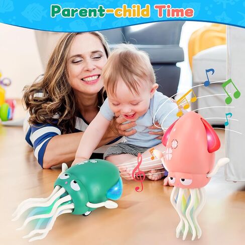 USB Rechargeable Dancing Octopus Baby Toy - Electric Crawling & Tummy Time Toy, Magical Musical Squid, Stress-Relief Desk Decor - Birthday for Kids Ages 1 2 3 4 5 6, Boys (Green) in Kuwait