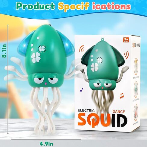 USB Rechargeable Dancing Octopus Baby Toy - Electric Crawling & Tummy Time Toy, Magical Musical Squid, Stress-Relief Desk Decor - Birthday for Kids Ages 1 2 3 4 5 6, Boys (Green) in Kuwait