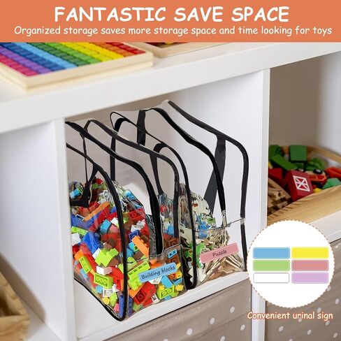 6 Packs Large Toy Storage Bags with Labels, Reusable Clear PVC Board Game Storage, Travel Waterproof Organizer Bags with Zipper for Building Blocks, Puzzle, Kids Books in Kuwait