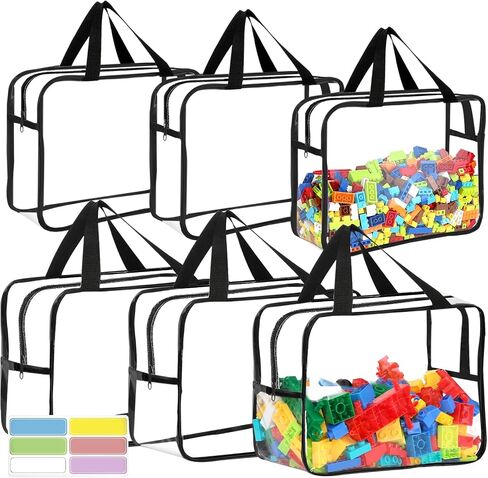 6 Packs Large Toy Storage Bags with Labels, Reusable Clear PVC Board Game Storage, Travel Waterproof Organizer Bags with Zipper for Building Blocks, Puzzle, Kids Books in Kuwait