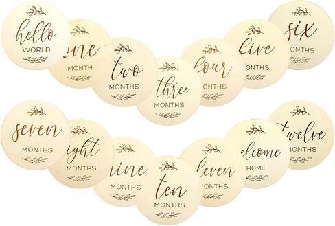 Grevosea 7 Pcs Baby Milestone Cards, Double Sided Wooden Baby Months Signs Welcome Home or Hello World Sign Cards Baby Shower Gifts for New Parents 0-12 Months Newborn Growth Recording in Saudi Arabia